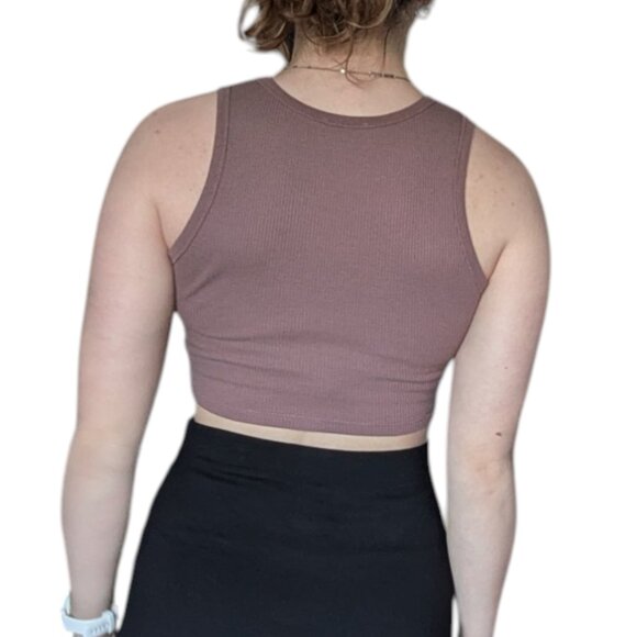 White Fox Boutique Brown Waffle Cropped Tank Top Women Size Small - Picture 3 of 11